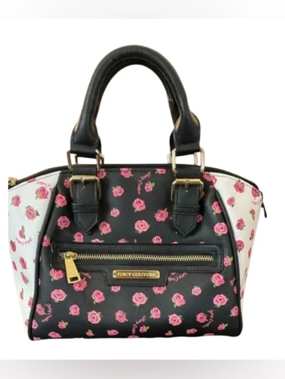 Juicy Couture Dusty Rose Promenade Black & White Floral Satchel Pink Rose Print